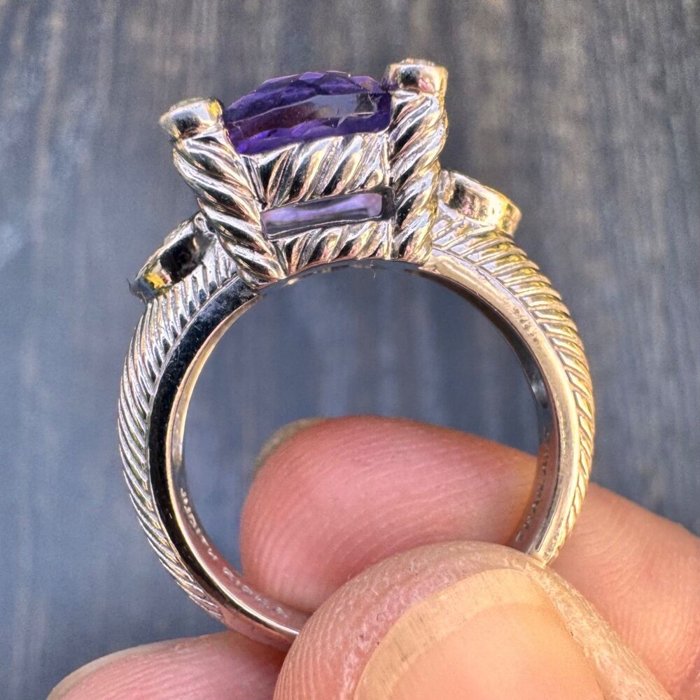 JUDITH RIPKA Sterling Silver Amethyst Ring w Hearts & CZ Size 8 - 925 Vintage - Picture 8 of 14